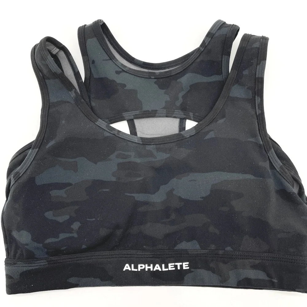 Alphalete Camo Sports Bra Womens Small Double Strap Racerback Athleisure Gym